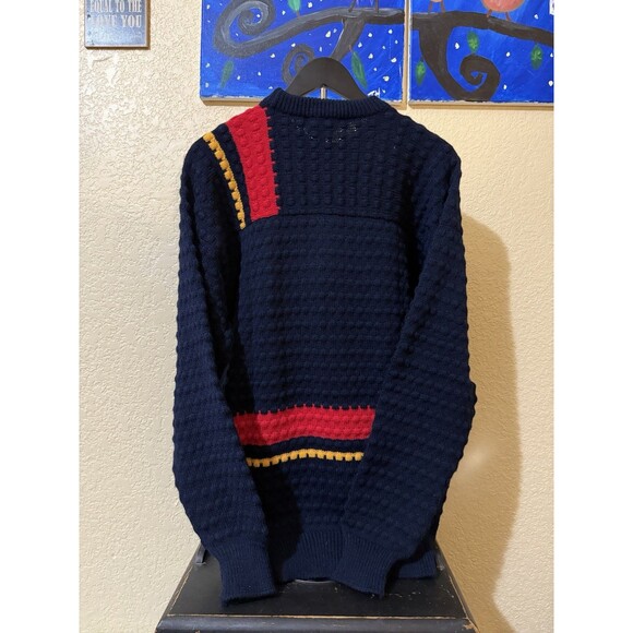 Vtg 1980s Van Cort Men’s XL Striped Blue Yellow Red Sweater Style 80s 90s - Picture 2 of 6